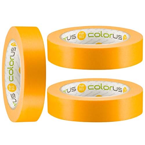 3 x Colorus Premium Goldband PLUS 25 mm x 50 m | Maler-Abdeckband 120 Tage UV-beständig | Für Lack, Lasur, Farbe | Malerband für Innen, Außen | Maler Abklebeband für extrem flache Farbkanten