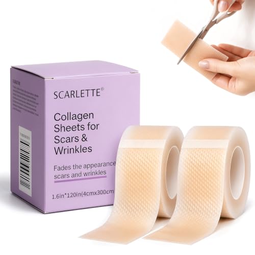 Scarlette Collagen Sheets for Scars & Wrinkle, 1.6” x 120' (2 Roll), Flexible Silicone Sheet for Skin Care Routine, Soft Adhesive Tape for Comfortable Daily Use