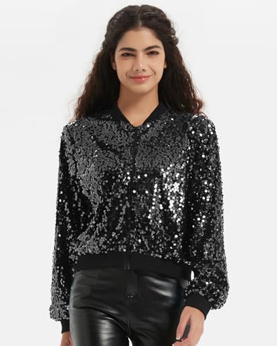 Women's Sequin Long Sleeves Zipper Jacket Coat Pilot Jacket Festival Carnival Glitter Jackets4