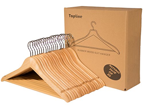 Topline Classic Wood Suit Hangers - 20 Pack (Natural Finish) #TOP15