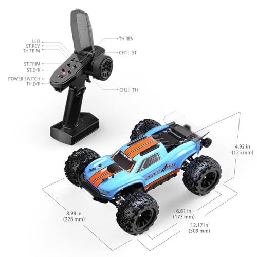 MJX Hyper GO H16MT 1/16 4X4 RTR Brushless Fast RC Cars for Adults, Max 43mph RC Trucks, Portable Remote Control Car for Boys, RC Truck Compatible with 3S Lipo