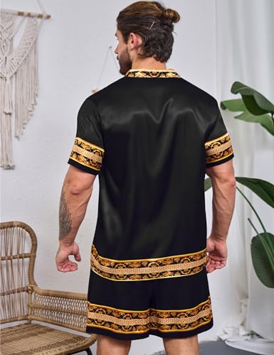 Men Hawaiian Shirt Sets Satin Silk Casual Button Down Shirts 2 Piece Luxury Summer Beach Outfits3