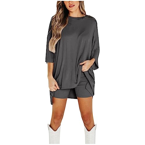 Roupas de duas peças para mulheres, moletons casuais de verão, camisetas grandes e shorts de motocic