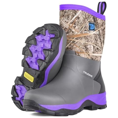 Trudave Rubber Rain Boots for Women, Neoprene Insulated Mud Work Boots, Anti-slip Breathable Mid-calf Womens Boots for Garden, Water Fishing, Purple, Size 10 Cover