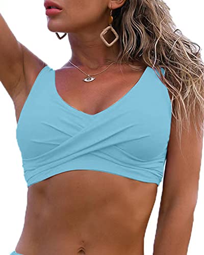 Image of Fanuerg Women's Twist Front Bikini Top V Neck Push Up Padded Swimsuit Top Bathing Suits