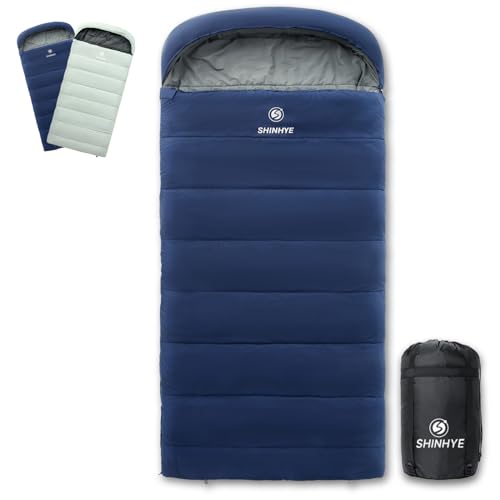 ShinHye 0 Degree Sleeping Bags for Adults, Cotton XXL Sleeping Bag Cold Weather Camping Zero Degree Sleeping Bag, 4F-32F Big and Tall Sleeping Bag Waterproof Compressible(Purplish Blue)