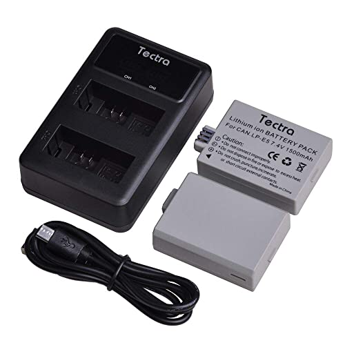 Tectra 2-Pack Lp-E5 Battery And Led Usb Dual Charger Compatible With Canon Eos Rebel Xs, Rebel T1I, Rebel Xsi, 1000D, 500D, 450D, Kiss X3, Kiss X2, Kiss F #TOP3