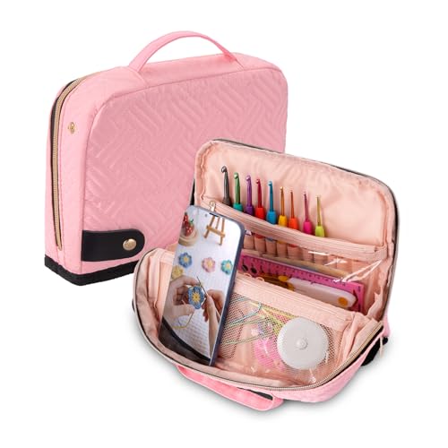 Image of Empty Crochet Hook Case Stand-Up Organizer for Knitting & Crochet Supplies, Crochet Hook Organizer with 26 Slots for 7 inch Hooks and Accessories, Crochet Hook Holder for Needles, Stitch Markers & More