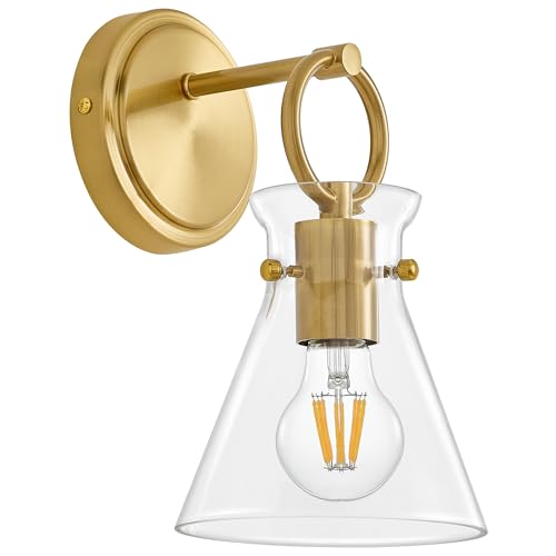 Gold Wall Sconce 1-Light Hardwired Wall Mount Modern Farmhouse Vanity Light Fixtures with 6 Inch Clear Glass Shade, Wall Lights for Bathroom, Bedroom, Living Room, Mirror, Kitchen, Lighting Lamp by Gednbo - Image 9
