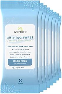 No Rinse Bathing Wipes (8-Pack) | 64 Microwavable Adult Wash Cloths with Aloe
