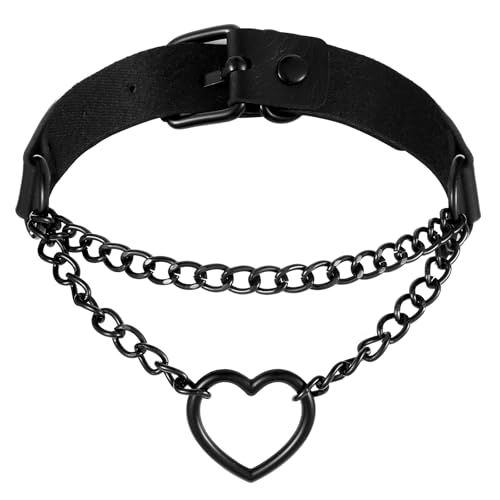 DIVINA VITAE Choker Kette Damen Schwarz Gothic Halskette Chokers Schwarzes Gothic Pu-leder Herz Schlupfkette Verstellbarer Retro Choker-Halsband Kette...