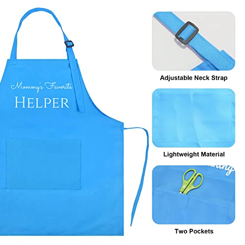 Lynlin Kids Apron Chef Hat Set Mommy's Favorite Helper Funny Child Apron With 2 Pockets For Boys Girls Cooking Baking Painting, Blue #TOP1
