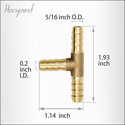 Horiznext Brass Hose Splicer Fitting, Tee, 5/16" X 5/16" X 5/16" Hose Id Barbed #TOP2