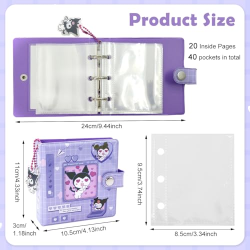 Image of HASTHIP Photo Album Hold Up 40 Photos of 3'' Binders Double Side Clear PVC Photo Cards Holder Pocket Kawaii Cartoon Instant Square Films Mini Album for Polaroid Photos, Kpop Star Photocard Binder