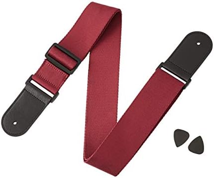 Amazon Basics Adjustable Guitar Strap for Electric/Acoustic Guitar/Bass - Includes 2 Picks - Soft Strap with Leather Ends