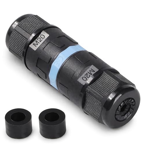 Electraline 71735 Conector estanco de 3 pines y 2 vías, ideal para jardines y espacios exteriores, para cables externos IP68