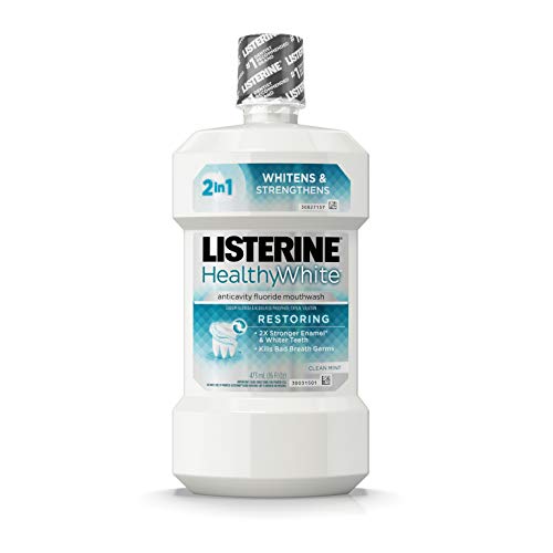 Listerine Healthy White Restoring Fluoride Mouth Rinse, Anticavity Mouthwash for Teeth Whitening, Bad Breath and Enamel Restoration, Clean Mint, 16 fl. Oz