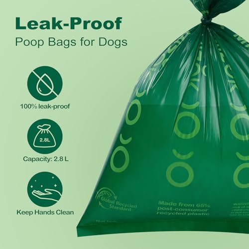 Image of MIZOK Dog Poop Bags Rolls, 540 Count, 65% Recycled Material Poop Bags for Dogs, Leakproof, Extra Thick Durable and Easy Tear-Off, Unscented