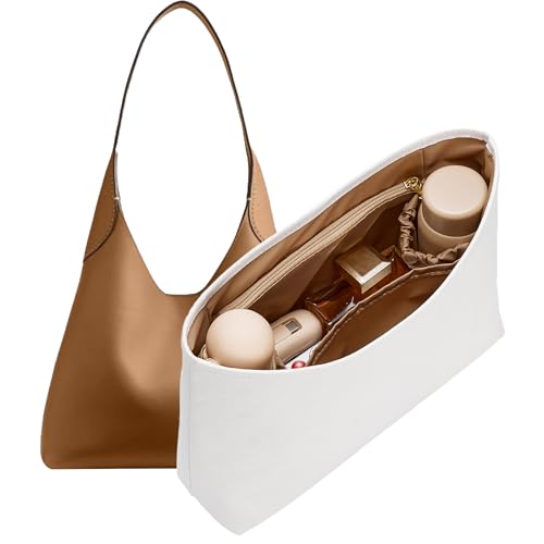 Doxo Brooklyn 28 Bag Organizer Insert Waterproof Purse Organizer Insert for Coach Brooklyn Shoulder Bag 28 Lightweight Tote Bag Insert with 5 Compartments Zipper Pocket Elastic Holders (White Maple)