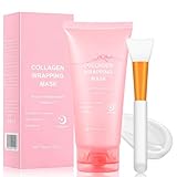 Collagen Night Wrapping Mask 75ml, Mascarilla Facial Peel Off de Colágeno, Hidratación Profunda, Reduce Arrugas y Mejora Elasticidad, Pincel Incluido, Skin Care