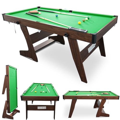 6FT Folding Pool Table Snooker Table Set Steady Space Saving Billiards Table with All accessories Great for Kids and Adults