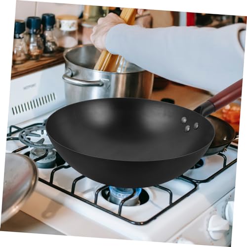 Wok chino de hierro con mango de madera, antiadherente miniatura 6