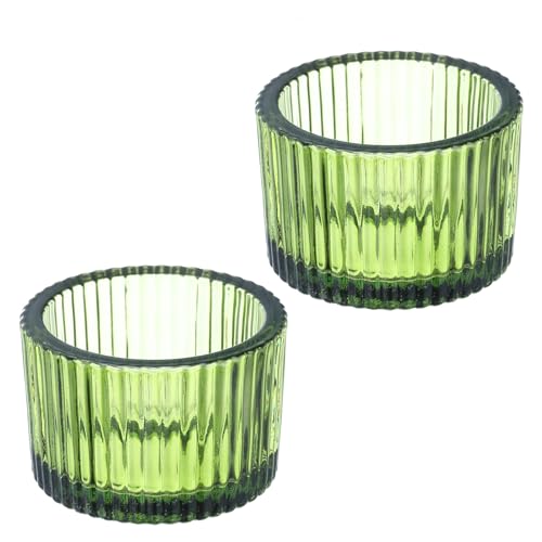 PATIKIL 2 Pcs Tealight Candle Holder, Tea Lights Candle Holder Glass Votive Candle Holders Glass Candle Holders for Table Centerpiece Decor Wedding Dinner Party, Green