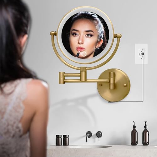 Miroir maquillage laiton 10x mural rechargeable à bras extensible unique