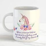 NA Licorne Vivant dans Une Tasse de thé de café drôle de Monde Fantastique, Cadeau pour Elle (11 oz)