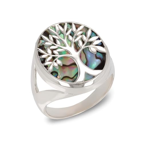 Aden - Bague symbole Arbre de vie Nacre abalone Argent massif - 54
