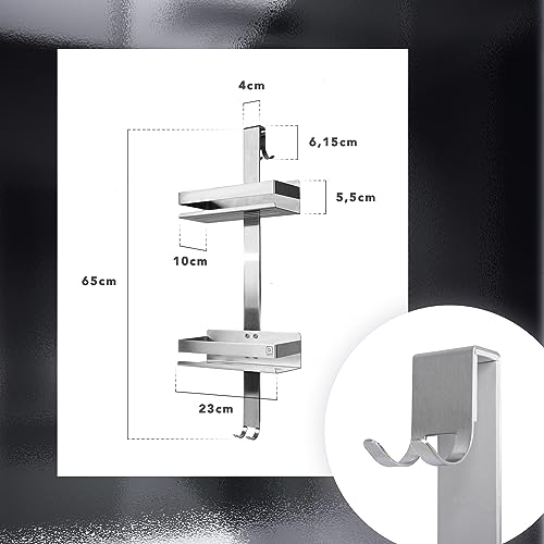 BENKSTEIN Duschablage zum Hängen Silber | Duschregal mit 2 Duschkörben zum Hängen | Platzsparendes Duschregal zum Hängen| Duschkorb | Duschablage Edelstahl | Shampoo Halterung für Dusche