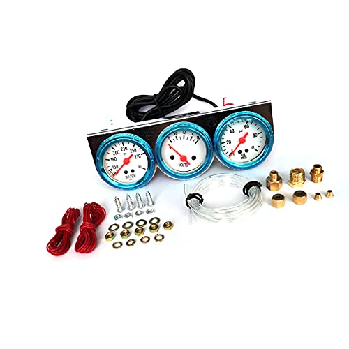 Devmo 3 In 1 Car Meter Auto Gauge（Voltmeter + Water Gauge + Oil Press Gauge),2" Chrome Voltage Gauge Water Temp Gauge Oil Pressure Sensor 12V 52Mm Triple Gauge Kit #TOP7
