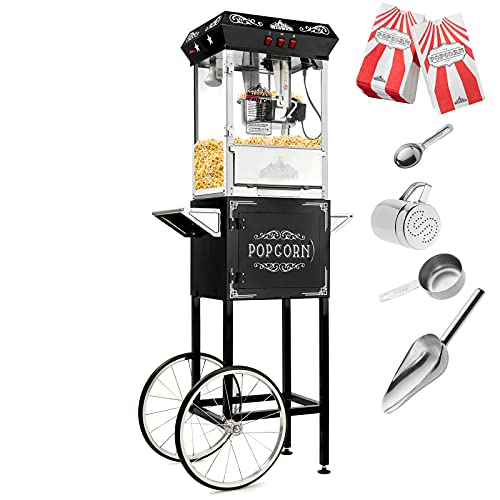Olde Midway Vintage Style Popcorn Machine Maker Popper With Cart And 8-Ounce Kettle - Black #TOP1