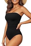 Holipick Women Black One Piece Swimsuits Tummy Control Bathing Suits Halter Strapless Bandeau Swimwear M