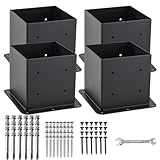 AXWHYS 6x6 Post Base 4 Pcs, (Inner Size 5.6x5.6) Post Anchors, 13GA Thick Solid Steel & Black Powder Coated,Deck Post Brackets Support Deck Base Plate Pergola Brackets Fence Kit