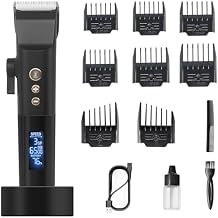 Pro Hair Clipper, Hair Clipper Rechargeable Titanium Ceramic Blade Electric Pusher LCD Digital Hairdresser Suit for Men with Charging Stand