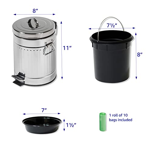 Pet Fit For Life Dog Outdoor Waste Can, 11" Tall Galvanized Steel Bin With Step-On Lid-Lift And Plastic Inner Lining And Custom Liner Bags - Backyard, Lawn, Yard, Weather Resistant Trash Holder #TOP1