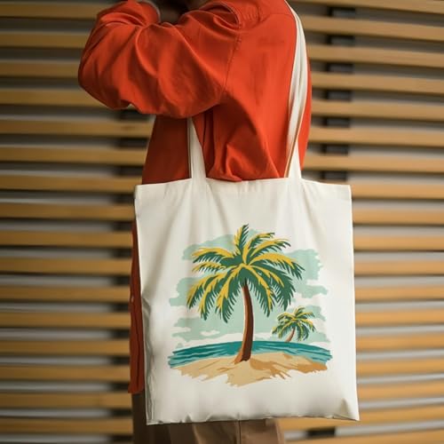 Summer Tropical Palm Tree Canvas Tote Bag, Reusable Shoulder Tote Bag for Women and Men, Large Durable Canvas Shoulder Bag Perfect for Grocery Work Beach Shopping4