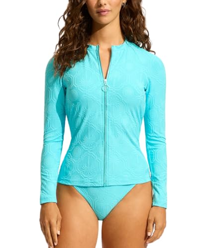Seafolly Women's Long Sleeve Zip Front Rashguard with Removable Cups