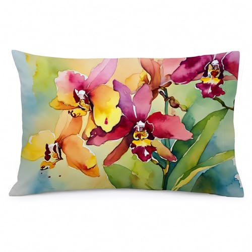 Caroline's Treasures DAC1591PILLOWCASE Orchids in Watercolor Fabric Standard Pillowcase Lightweight Super Soft Easy Care Decorative Artwork Pillowcase, Standard