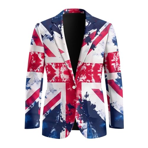 Pwnixequ British Flag Men's Casual One Button Travel Slim Fit Blazers Notch Lapel Suits with Pockets Formal Sport Jacket Casual Coats Size S M L XL 2XL 3XL 4XL 5XL