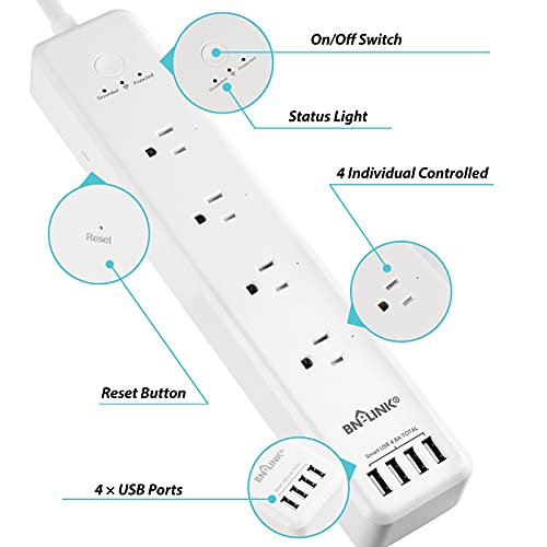 Bn-Link Smart Power Strip Compatible With Alexa Google Home, Smart Plug Wifi Outlets Surge Protector With 4 Usb 4 Charging Port Multi Plug Extender,15A #TOP4
