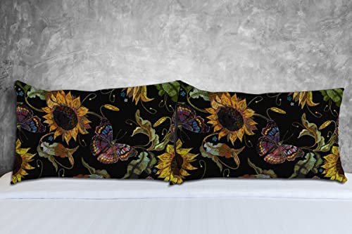 Xollar Soft Pillowcases Queen Size 20 X 30 In Set Of 2, Sunflowers And Butterflies Bed Pillow Case Pillow Sham Protector Cover For Bed Sofa Zipper Closure #TOP4