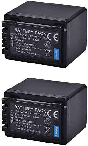 DuraPro 2Pcs 3900mAh VW-VBT380 VBT380 Battery + Micro Dual USB Charger for Panasonic VW-VBT380 VW-VBT190;Panasonic HC-V180 V210 V250 V380 V500 V707 V727 V750 V770 VX870 VXF999 W850 WX970 Cameras