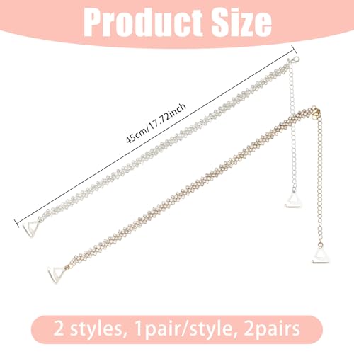 Image of FREEBLOSS 2 Pairs Rhinestone Shoulder Straps Adjustable Glittering Bra Straps Bridal Wedding Dress Bra Shoulder Chain for Women, Silver, Gold