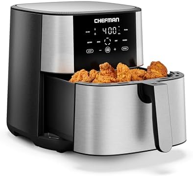 Chefman Air Fryer 8 Qt | TurboFry® 4-in-1 with 450°F Hi-Fry Option for Crispier Results | Bake, Dehydrate, Frozen | XL Nonstick Dishwasher-Safe Basket | Stainless Steel 1