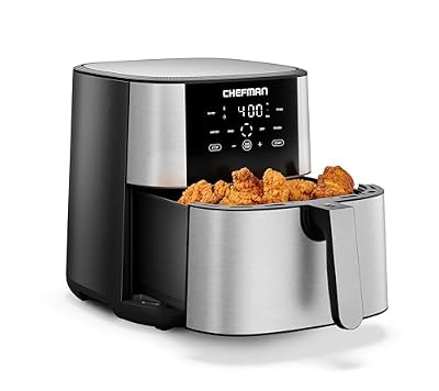 Chefman Air Fryer 8 Qt | TurboFry® 4-in-1 with 450°F Hi-Fry Option for Crispier Results | Bake, Dehydrate, Frozen | XL Nonstick Dishwasher-Safe Basket | Stainless Steel