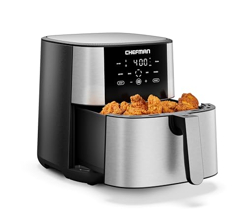 Image of Chefman TurboFry® Touch Air Fryer, XL 8-Qt Family Size, One-Touch Digital Control Presets, French Fries, Chicken, Meat, Fish, Nonstick Dishwasher-Safe Parts, Automatic Shutoff, Stainless Steel