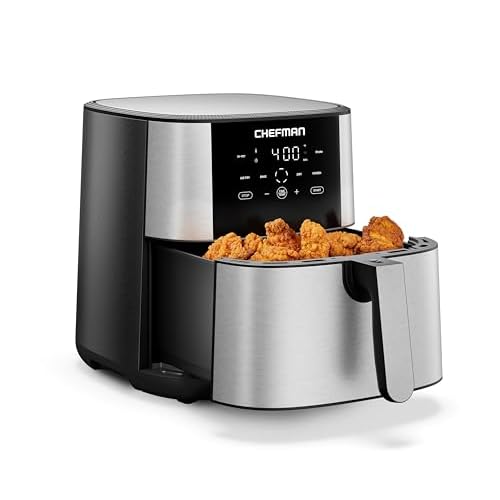 Chefman Air Fryer 8 Qt | TurboFry® 4-in-1 with 450°F Hi-Fry Option for Crispier Results | Bake, Dehydrate, Frozen | XL Nonstick Dishwasher-Safe Basket | Stainless Steel