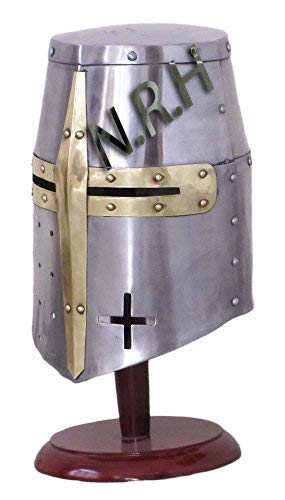 Medievale Cavaliere Armatura Crociato Templare Elmo Casco con Massoni Ottone Cross Casco